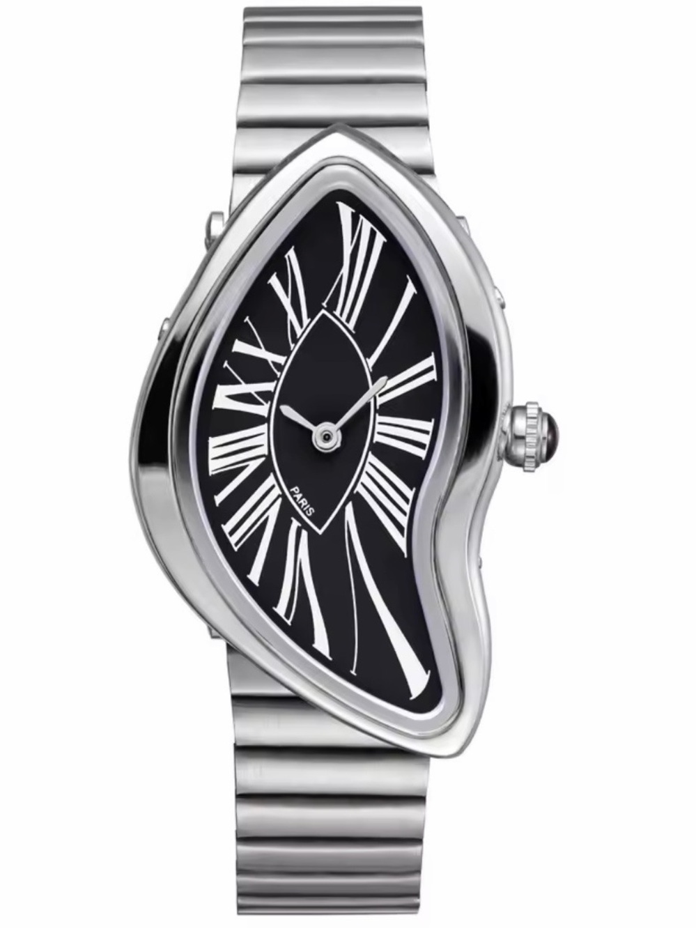 Contemporary Black and Silver Sculpted Women's Bracelet Watch